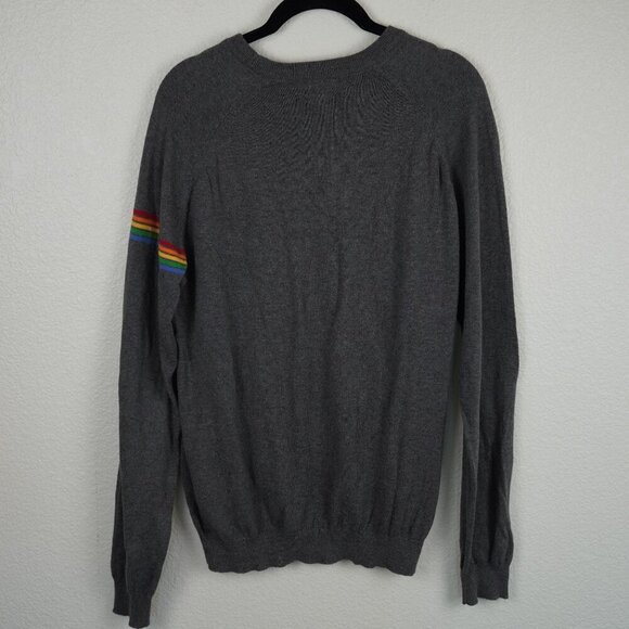 Psycho Bunny Cashmere Gray Sweater Rainbow Stripe Crewneck Pullover Men Size M - Picture 7 of 9